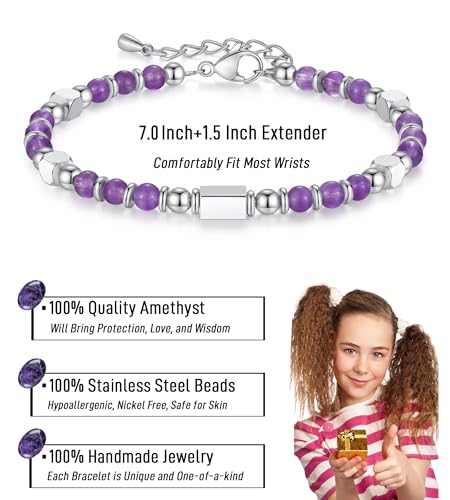Image of AryaHozel 4mm Natural Stone Bracelet with Birthday Cards, 6-21 Year Old Birthday Gifts for Girls Daughter Granddaughter Niece Sister Women Friends