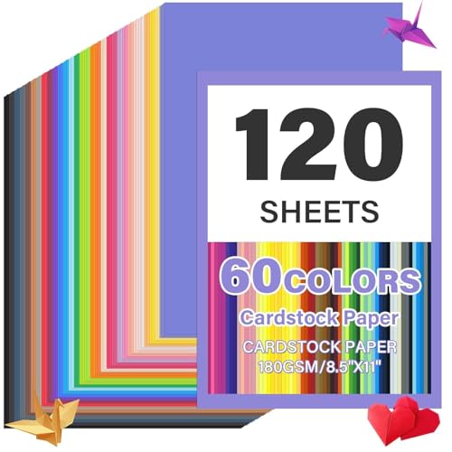 120 Sheets 8.5 X 11 Colored Cardstock 60 Assorted Colors Construction Paper Card Stock Printer Paper For Printing Cardstock Paper Color Paper For Diy Crafts Kids School Supplie(180gsm/65lb)