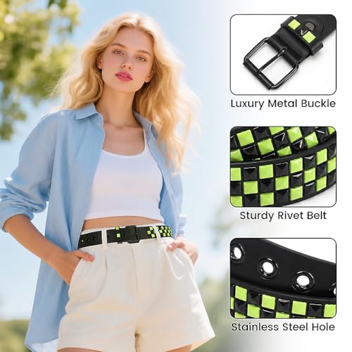 Image of Studded Belt, Metal Punk Rock Rivet belt with Bright Pyramid Studded for Women Men