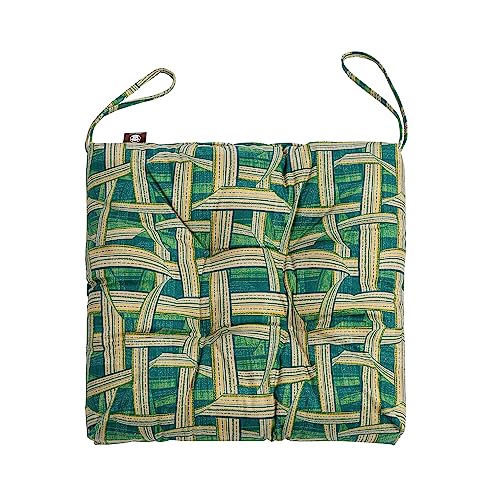 Makimoo 2-Pack Outdoor/Indoor Wicker Patio Seat Cushion Pad with Ties - Dining Chair Cushion, 42 x 42 cm (Green Plaid) - Image 2