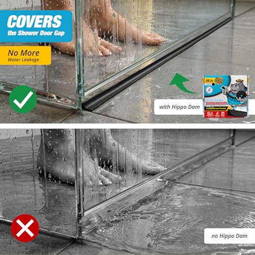 Image of Shower Threshold Water Dam Barrier 98 inch - Black Collapsible Walk in Shower Water Guard - Door Bottom Seal Strip Leak Guard by Hippo Dam
