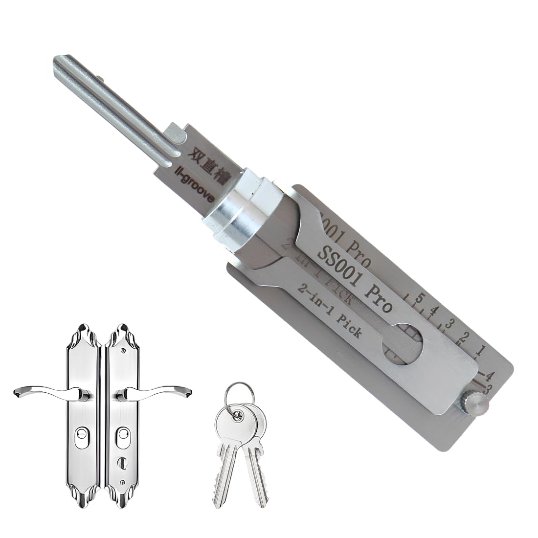 Llave universal para cerraduras Kit de decodificación para llaves maestras de acero inoxidable, herramienta 2 en 1, para abrir fácilmente puertas, varias formas, SS002 PRO