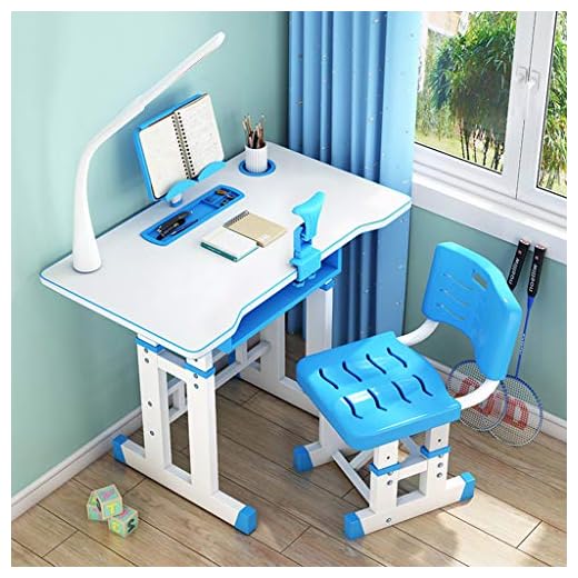 Liraly Kids Desk and Chair Set Adjustable Combined Study Table Multifunctional School Students Writing Drawing Desk w/Lamp