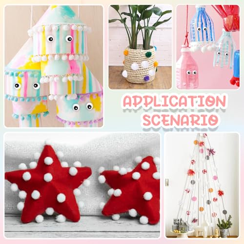 TOAOB 50 Stück Pompons zum Basteln Groß 30 mm Weiß Pompom Flauschigen Plüsch set Bälle Kunst Bommel mit 100 Stück Selbstklebend Wackelaugen für Dekorieren Nähen DIY Lustige Kreativen Handwerk