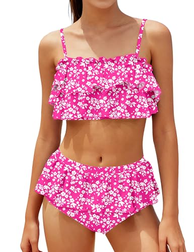 Image of NAPU Girls Swimsuit Color Block Tankini Swimsuit Quick Dry 2 Piece Bathing Suit for Girls 9-16 Years Teens Swimwear Summer