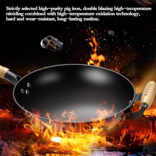 Wok de hierro fundido hecho a mano con mango de madera miniatura 6