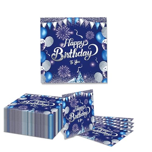GlamRays 40 pièces de Serviettes d'anniversaire Bleu et Argent thème Serviettes en Papier jetables pour dîner Pique-Nique Cocktail Fournitures décoration...