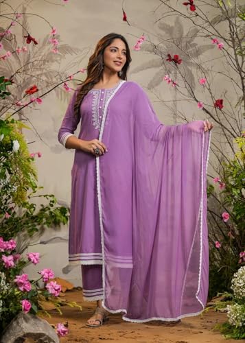 Fabnex Kurta Set For Women | Women Embroidered Kurta Set | Women Kurta Sets Kurtis | Women Kurta Pant Set (K-97-98) (Purple, M)