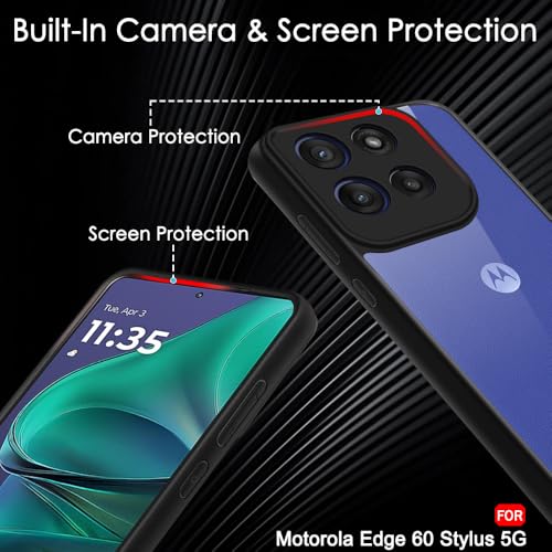 Image of TheGiftKart Hybrid Shockproof Back Cover Case for Motorola Moto Edge 60 Stylus 5G | Hard Back Cover for Motorola Edge 60 Stylus (PC & TPU, Transparent Clear Back, Black Sides)