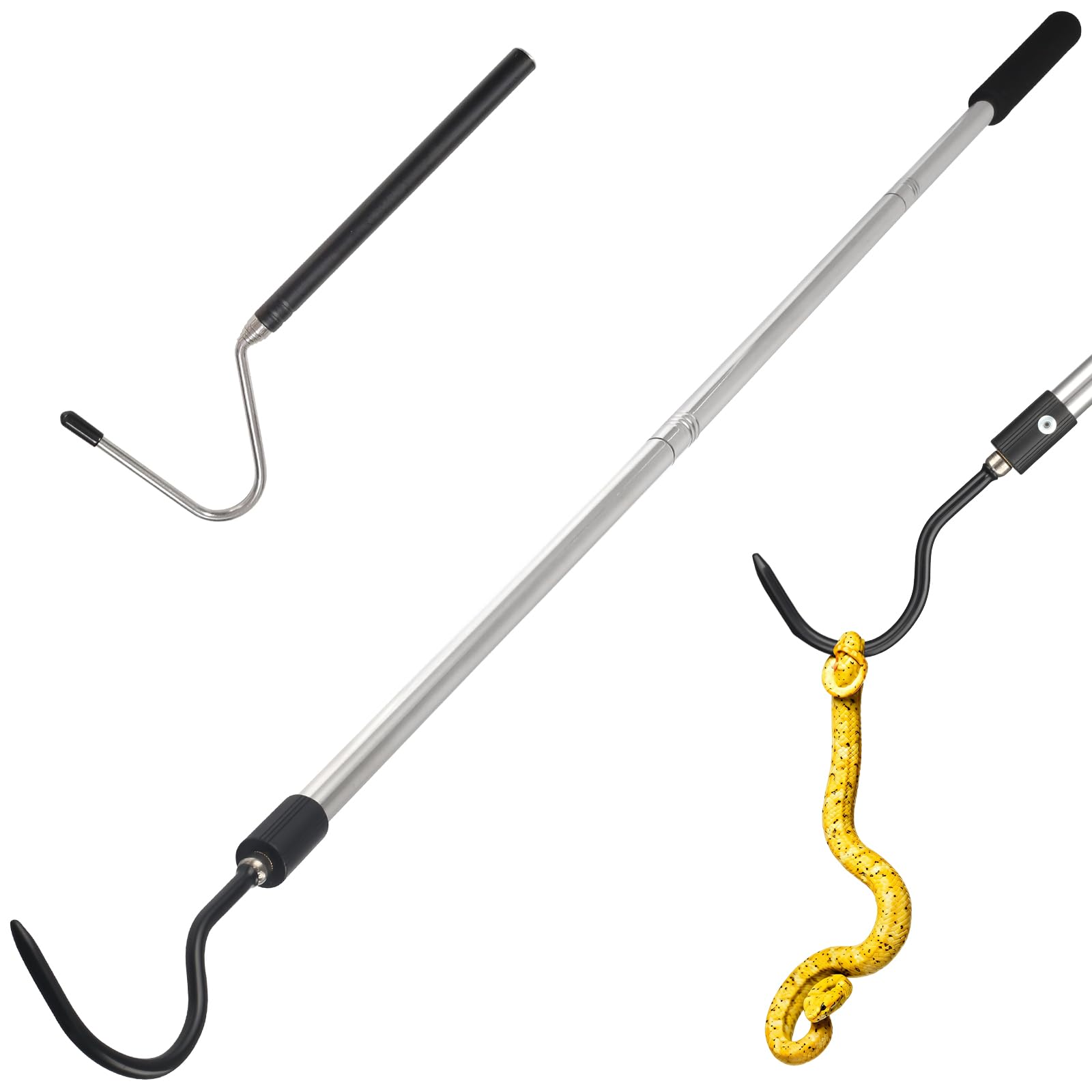 2pcs Snake Hook Set, Heavy Duty Snake Catcher Stainless Steel Snake Handling Tool for Moving Ball Rattlesnakes Python Copperhead with Long Handle (65inch&amp;26inch)