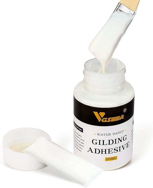 Gilding Adhesive, Epoxy Resin Water Based Gold Leaf Glue for Craft, Arts, Wood Use (100ml + Brush + Gloves)