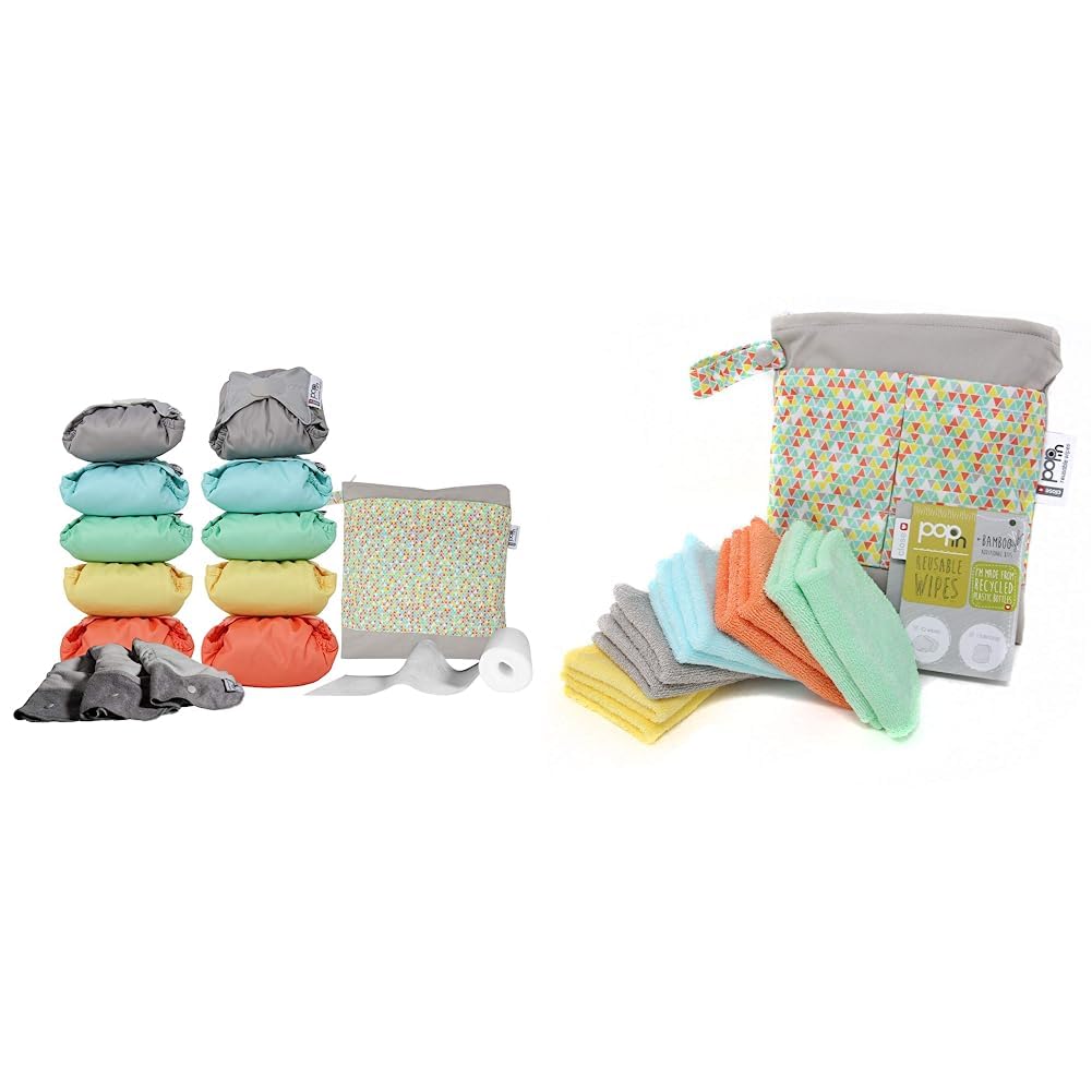 Close 347100 - Close Pop-In Pack De 10 V2, Pañales Bambú, New Pastel, 500 g &,toallitas lavables y reutilizables de bambú para bebes, paquete de 10 unidades, pastel