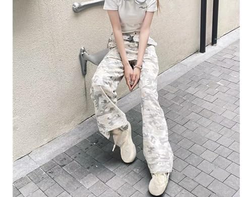 Y2K Zip Up Light Camo Cargo Pants for Women - Aesthetic High Waisted Baggy Pants with Pockets, Casual Streetwear3