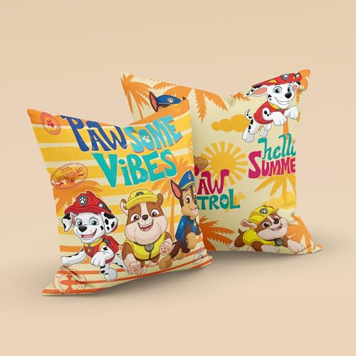 Image of Sassoon Paw Patrol Reversible Cartoon Printed Cushion Cover, Yellow (Pack of 1)
