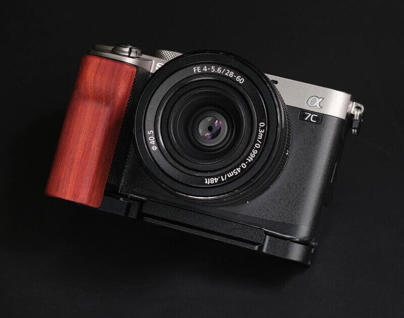 QR L Handle Hand Grip Wood Handle + Alloy Baseplate for Sony A7C Camera Holder (Rosewood + Black Alloy Baseplate)
