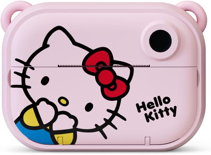 kiimento Sanrio Licensed Instant Print Digital Camera, Best Travel Buddy Hello Kitty, 2.4” HD Screen, Ink-Free B&W Printing, Selfie Lens, 1080p Video, 32GB Memory Card (Model P)