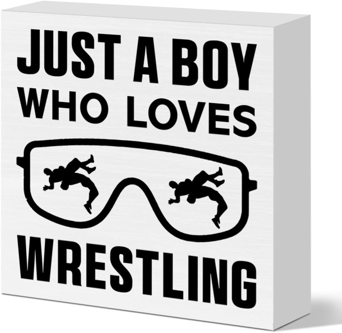 7x7 Inch Wrestling Box Sign, Just a Boy Who Loves Wrestling