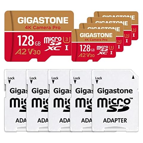 Gigastone 4K Kamera Pro Micro SD Karte 128GB 5er-Pack und SD-Adapter Cover