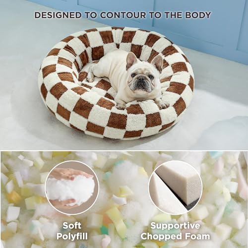 Image of LE SURE Shown on TV Donut Dog Bed Extra Large Size Dog - Round Pet Beds for Calming Puppy with Washable Cover, Orthopedic Modern Beds with Jacquard Shaggy Plush & Anti Slip Bottom, 42 Inch,Brown