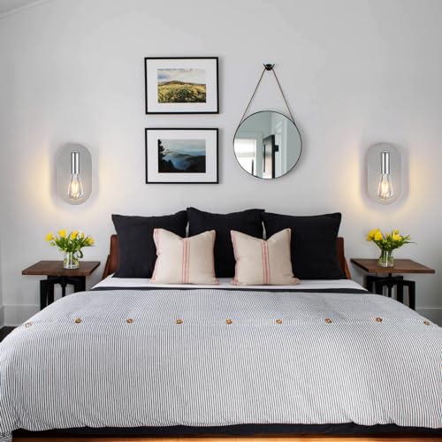 Image of Modern Wall Sconces Set of Two Mid-Century Sconces Wall Lighting 6W Stainless Steel Oval Decor Chrome Wall Lamps for Bedrooms Living Room Bathroom Corridor
