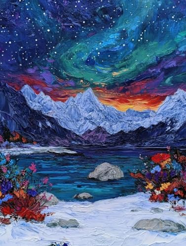 Broderie main 9CT paysage aurore boréale et kit de broderie perlée 50x70 cm