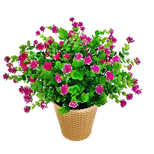 Flores Artificiales de eucalipto, Ramo de Flores de Plantas Verdes, Flores de decoración de plástico para jardín/hogar/Boda/Fiesta, 4 Piezas (Lotus Rojo)