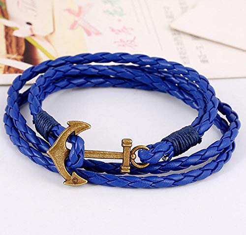 Bracelet couple cuir personnalisé bleu, idée cadeau romantique avec ancre pour Noël