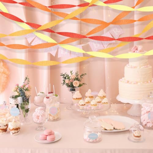 Image of Orange Streamers Party Decorations, 8 Rolls 656ft Red Orange Yellow Crepe Paper Streamers for Thanksgiving Birthday Anniversary Firefighter Fall Decorations Supplies