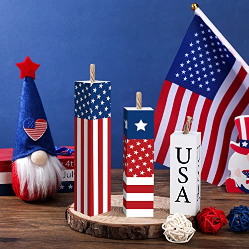 Image of Amyhill 3 Pcs 4th of July Decorations Set Wooden Patriotic Table Centerpieces Independence Day Wood Firework Fourth of July Table Signs for 250th Anniversary Home Farmhouse Decor (Star)