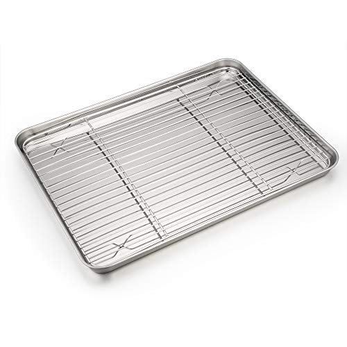 Baking Sheet and Rack Set, P&P CHEF Stainless Steel Cookie Sheet Baking Pan