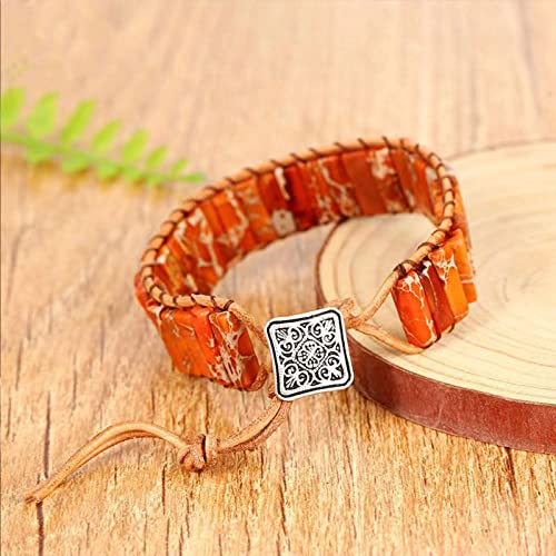 KunBead Orange Chakra Imperial Jasper Bracelets for Women Healing Crystal Natural Stone Bead Leather Wrap Handmade Yoga Reiki Adjustable Bracelets4
