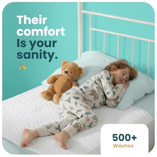 Image of IMPROVIA Pee Pads for Kids - Bed wetting Pads for Kids Potty Training Bed mats for Toddlers Waterproof Reuseable Washable Absorbent, Non Slip - White - Twin Size 34 inchx36