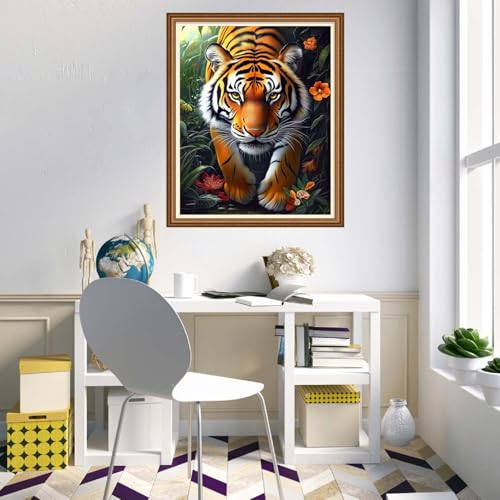 Image of Disnesart Cross Stitch Stamped Full Embroidery Kits DIY 11CT Cotton Thread Printed DIY Needlepoint Kits Craft Needlework Set Cross-Stitch Stamped Sets-Forest Tiger 16x20 inch