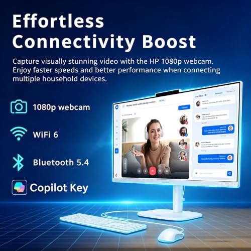Image of HP OmniStudio 23.8 inch All-in-One PC FHD Display(1920 x 1080) Desktop | Intel N150, 8GB DDR5, 128GB UFS | Windows 11, Bluetooth 5.4, Wi-Fi 6, KB and Mouse, AI Noise Reduction, Webcam, Cashmere White
