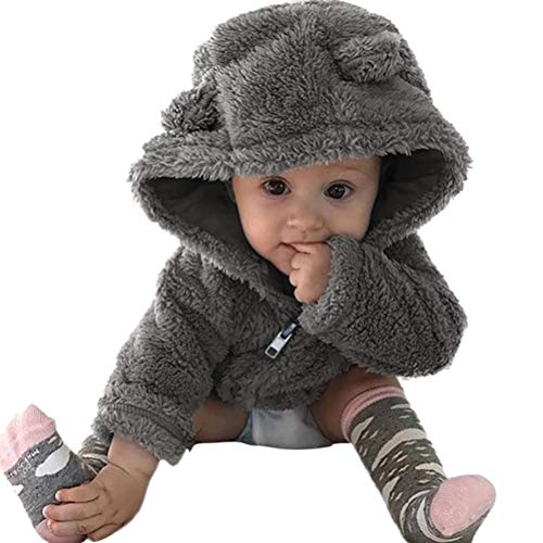 KONFA Toddler Baby Boys Girls Cartoon Bear Hooded Coat,Kids Jacket Tops Outerwear Warm Cloak Winter Clothes Set (Grey, 6-12 Months)