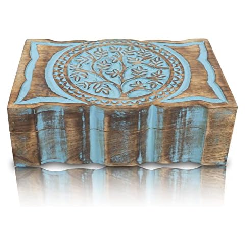 Handmade Wooden Jewelry Box with Tree of Life Cover