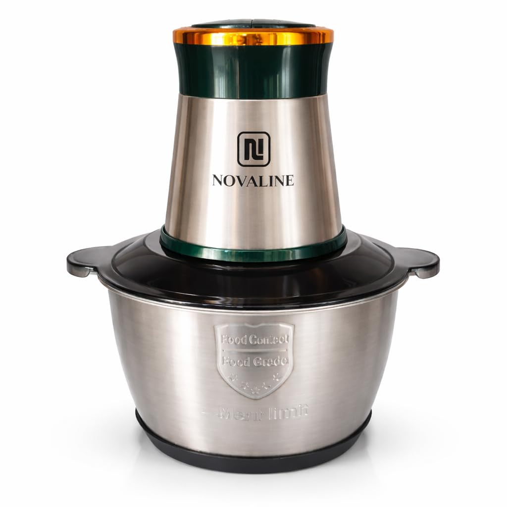 NOVALINE Electric Meat & vegetable Chopper 2L| 1 yr warranty | 250W copper powerful motor | 2 lt stainless steel bowl, grinding and mixing | Egg Whisker | Meat Grinder | Onion, Garlic, Fruits | Mince-image-11