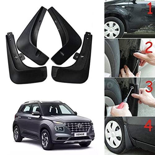 Image of Oshotto (O.E.M Fitting Cup Type) Mud Flap /Splash Guard Compatible with Hyundai Venue 2023 Onwards (Set of 4, Black)