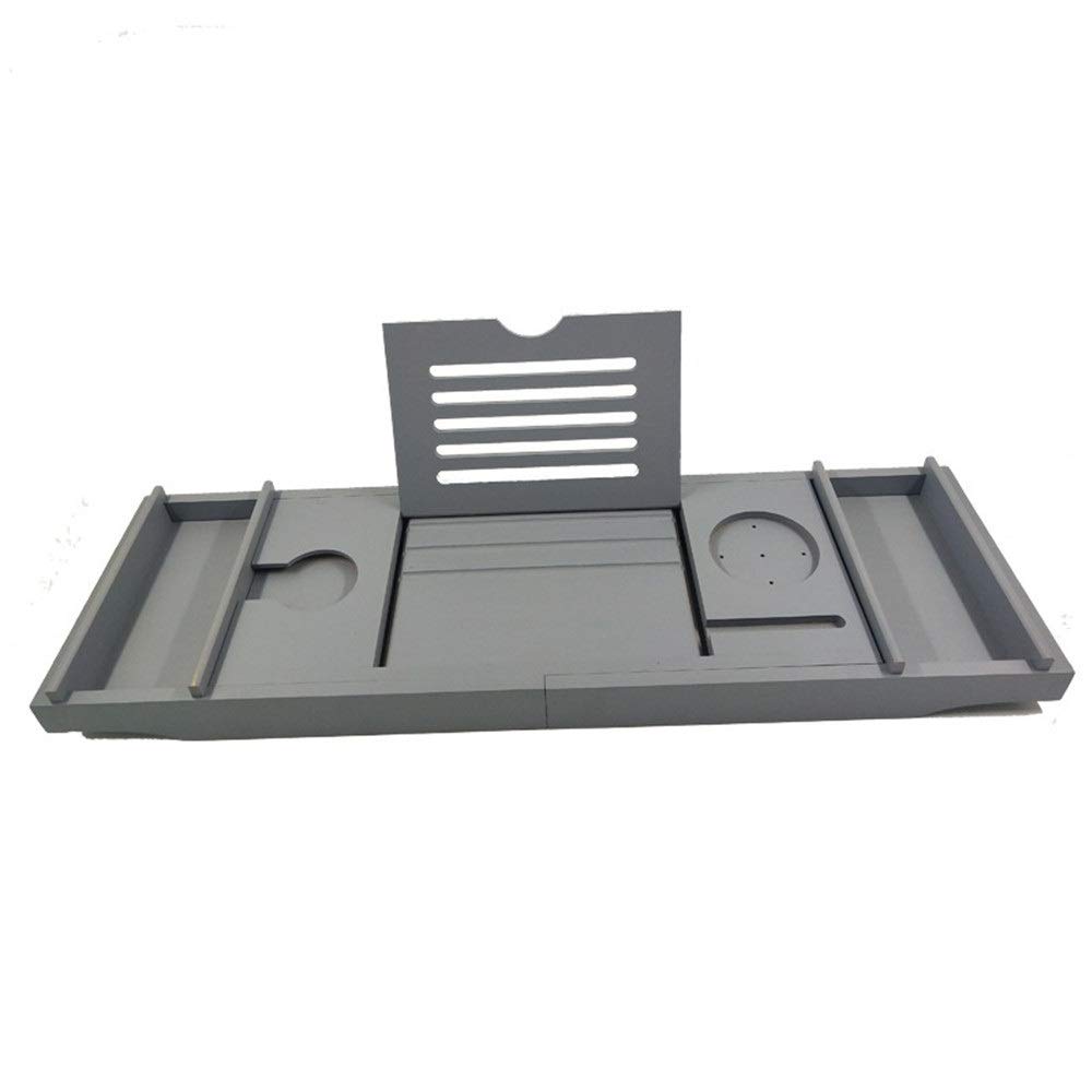 Estante para bañera Bandeja de baño de bambú Gris Bandeja de baño con Lados Extensibles | Soporte Integrado para Copas de Vino Bandeja para bañera