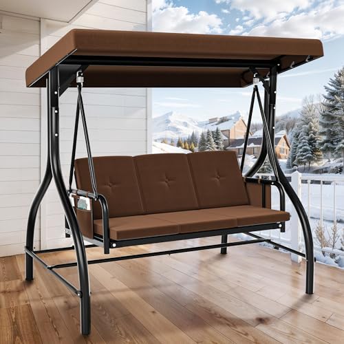 YITAHOME Hollywoodschaukel, 3Sitzer Gartenschaukel mit Liegefunktion