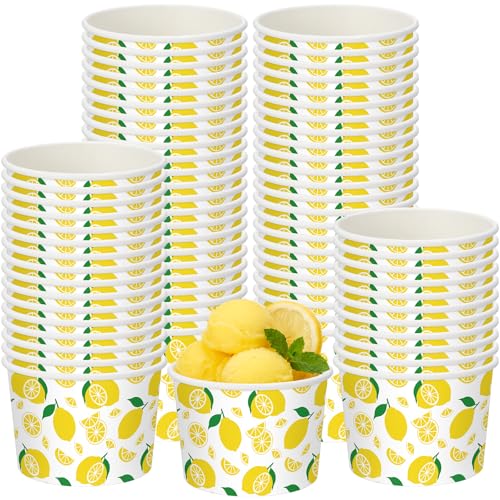 Image of Funnymoom 50 Pack Lemon Ice Cream Cups 9 oz Yellow Lemon Disposable Dessert Bowls Paper Soup Bowls Snack Cups for Hot or Cold Food for Summer Fruit Theme Baby Shower Wedding Birthday Party Supplies