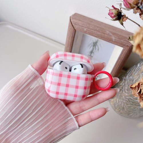 Image of MINSCOSE for AirPods 4 Clear Case,Cute Retro Plaid Pattern Design with Girly Keychain Lock,Soft TPU Protective Shockproof Cover with Cleaner Kit for Girls Women for Airpods 4-Pink