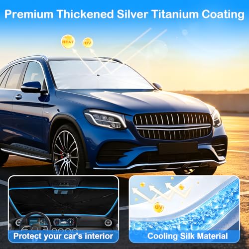 Image of Windshield Sun Shade Umbrella, Foldable Car Windshield Sun Shade Cover, 56 inch x 31 inch UV & Heat Insulation Car Sun Shade, Universal Fit for Sedans, SUVs & Trucks