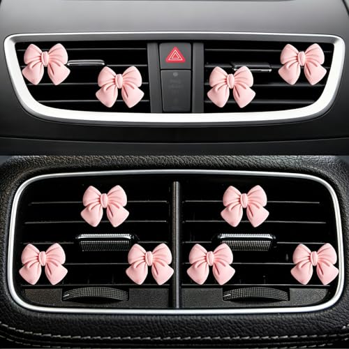 Image of 6 pcs Pink Bow Car Air Vent Clips Coquette Cute Girly Car Decor Accessories Interior Aesthetic Decorations Charm Stuff for Women Girl