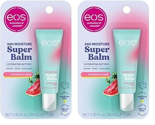 eos 24H Moisture Super Balm- Watermelon Frosé, Lip Mask, Day or Night Lip Treatment, Made for Sensitive Skin, 0.35 fl oz (Pack of 2)