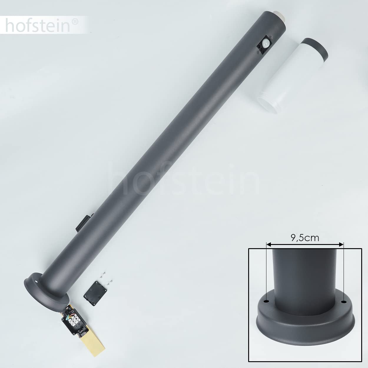 Lampa zewnętrzna Sessa z czujnikiem ruchu i gniazdem, lampa na podstawie z metalu/plastiku w kolorze antracytowym/białym, oświetlenie ścieżki 110cm, lampa ogrodowa E27, IP44, bez żarówki