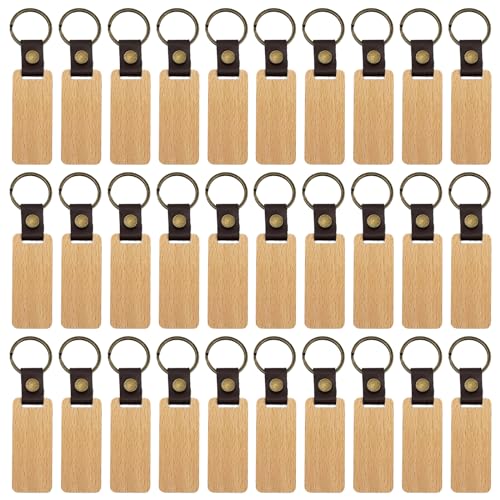 Llavero De Madera,30 Piezas 6.5 * 2.8cm Llavero De Madera Personalizado,Llaveros De Madera En Blanco,llaveros DIY Craft Rectángulo Para Manualidades,Graduación,Regalo De Madera