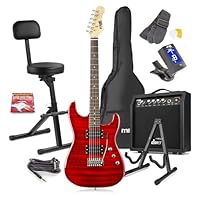Beginner-friendly electric guitar set includes full-sized 22-fret guitar with tremolo arm and 40W combo amp, perfect for learners starting their musical journey or improving guitar skills at home. Powerful 40W guitar amplifier features customisable t...