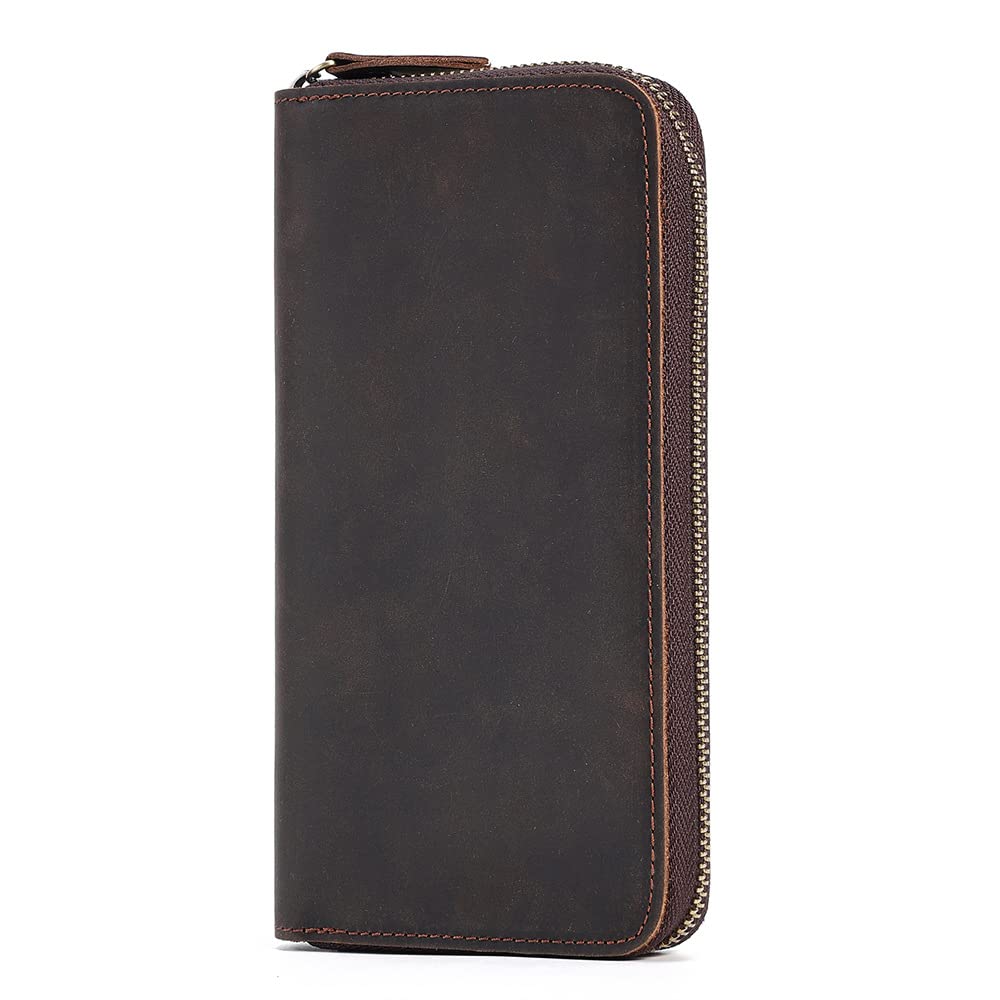 Portamonete da Donna, Porta Carte di Credito Portafoglio da Uomo Portafoglio RFID Lungo in Pelle Vintage Pochette da Lavoro di Grande capacità (Color : Coffee, Size : A)