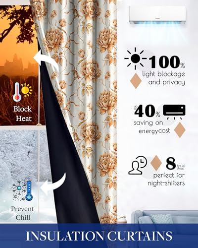 Image of Cloth Fusion Printed 100% Blackout Window Curtains 5 Feet Long Set of 2